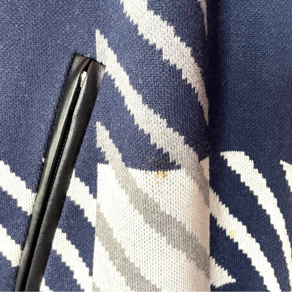 Macy's | CHARTER CLUB Milano Cotton Navy Open-Front Cardigan Faux Leather Trim - Picture 9 of 9